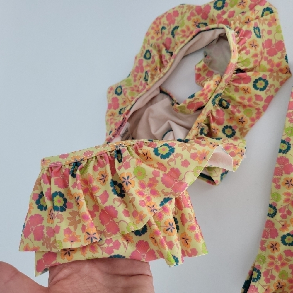 Scotch & Soda Lime Green Pink Floral Ruffle Two Piece Bikini Swim Suit GIRLS 14 - Picture 4 of 8